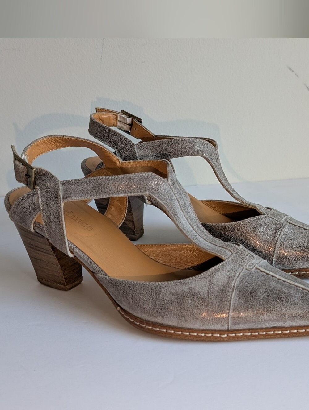 Sundance Metallic Silver T-Strap Block Heel Sandals